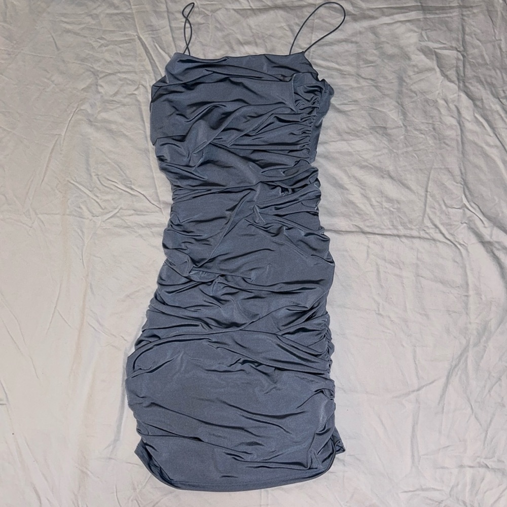 Baby Blue Form Fitting Cocktail Dress - Glare - Women’s size L - Open Back